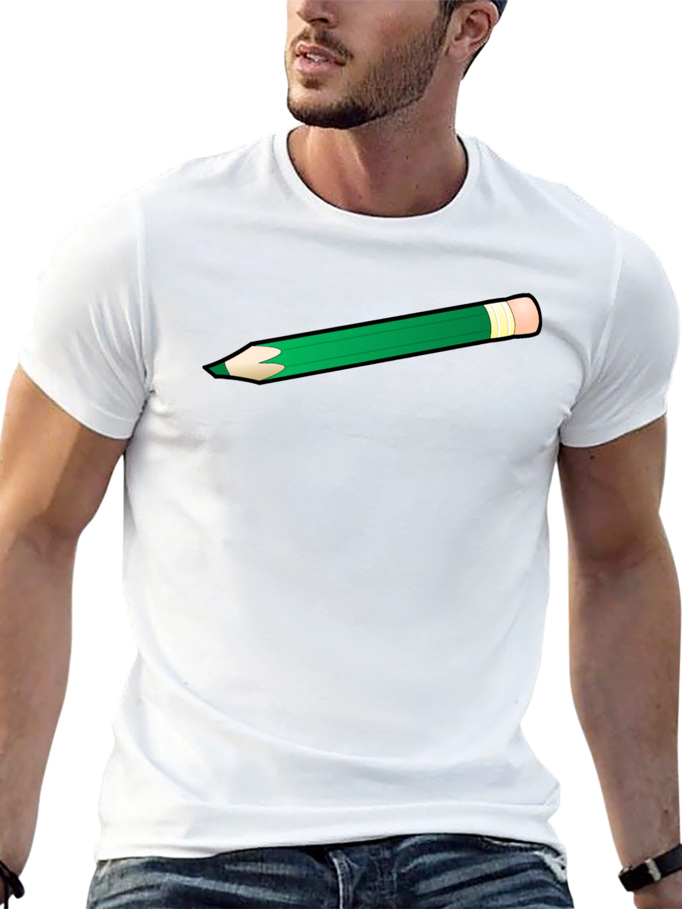 Green Pencil Graphic Black T-Shirt
