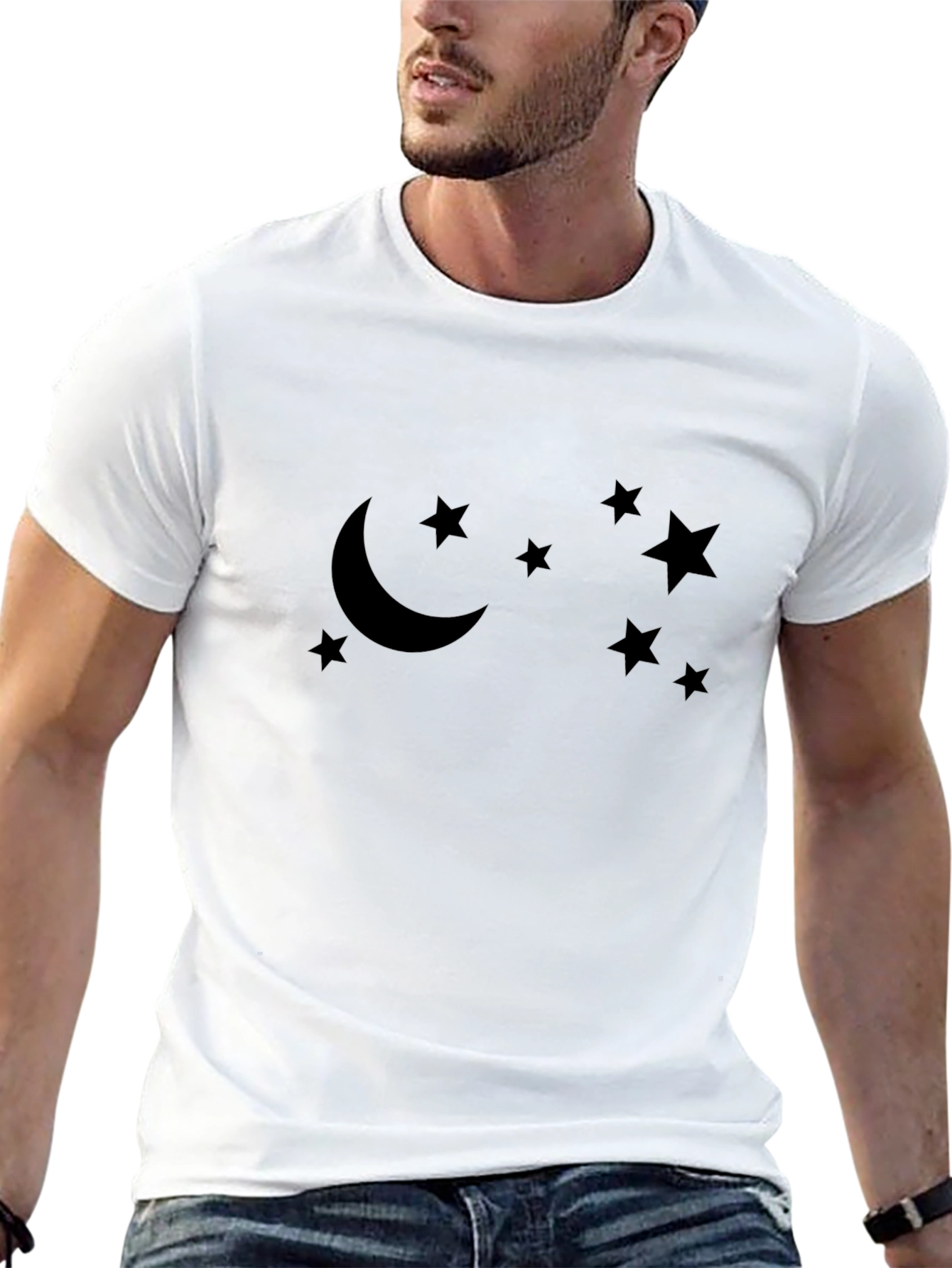 Moon and Stars Graphic Tee - Stylish Black T-Shirt