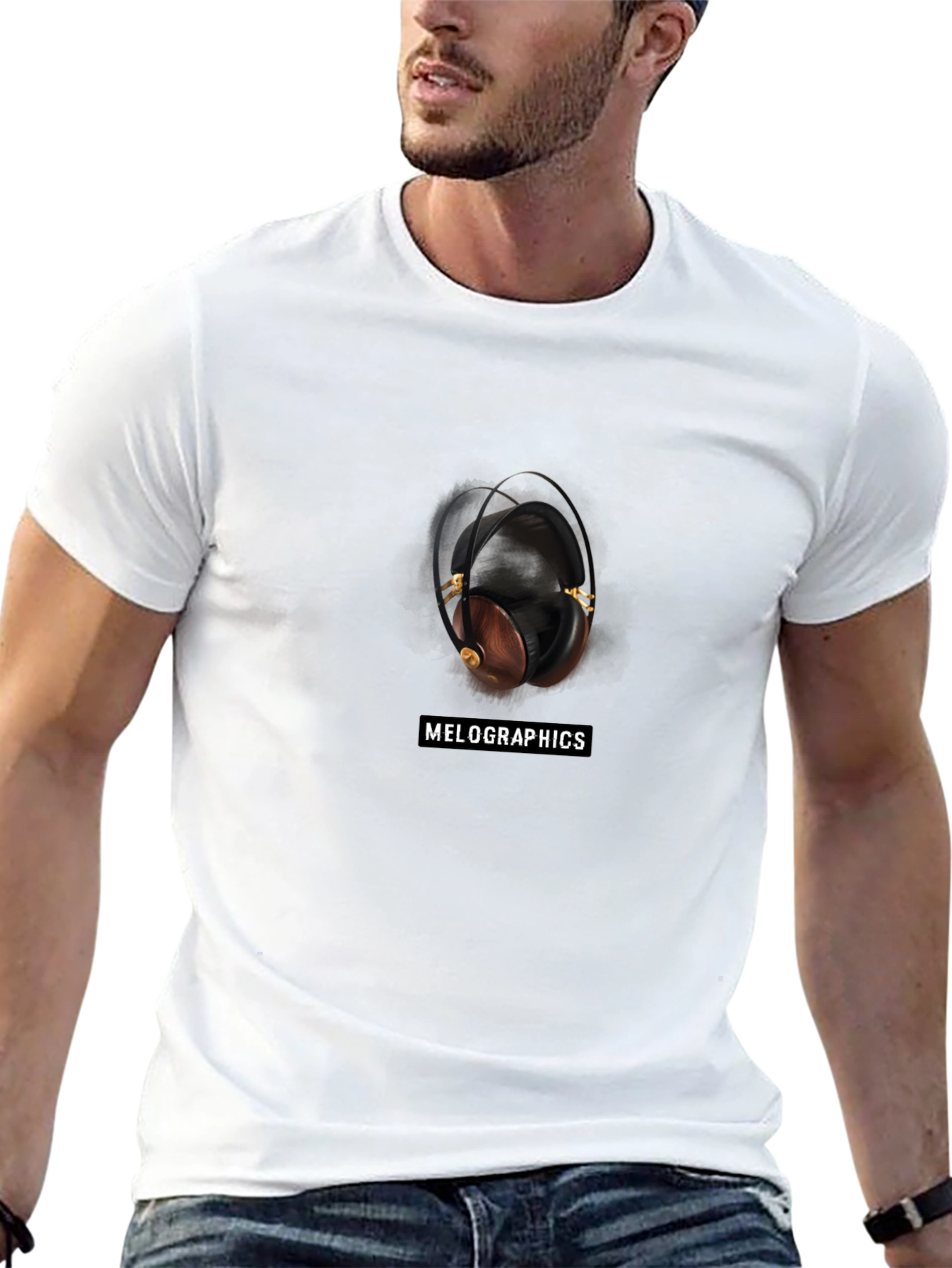 Melographics Headphones Graphic Black T-Shirt