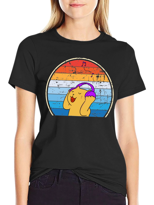 Retro Cat Headphones T-Shirt - Music Lover Tee