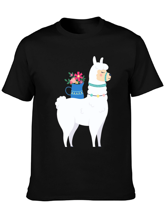 Llama Graphic Tee - Black Cotton Casual T-Shirt