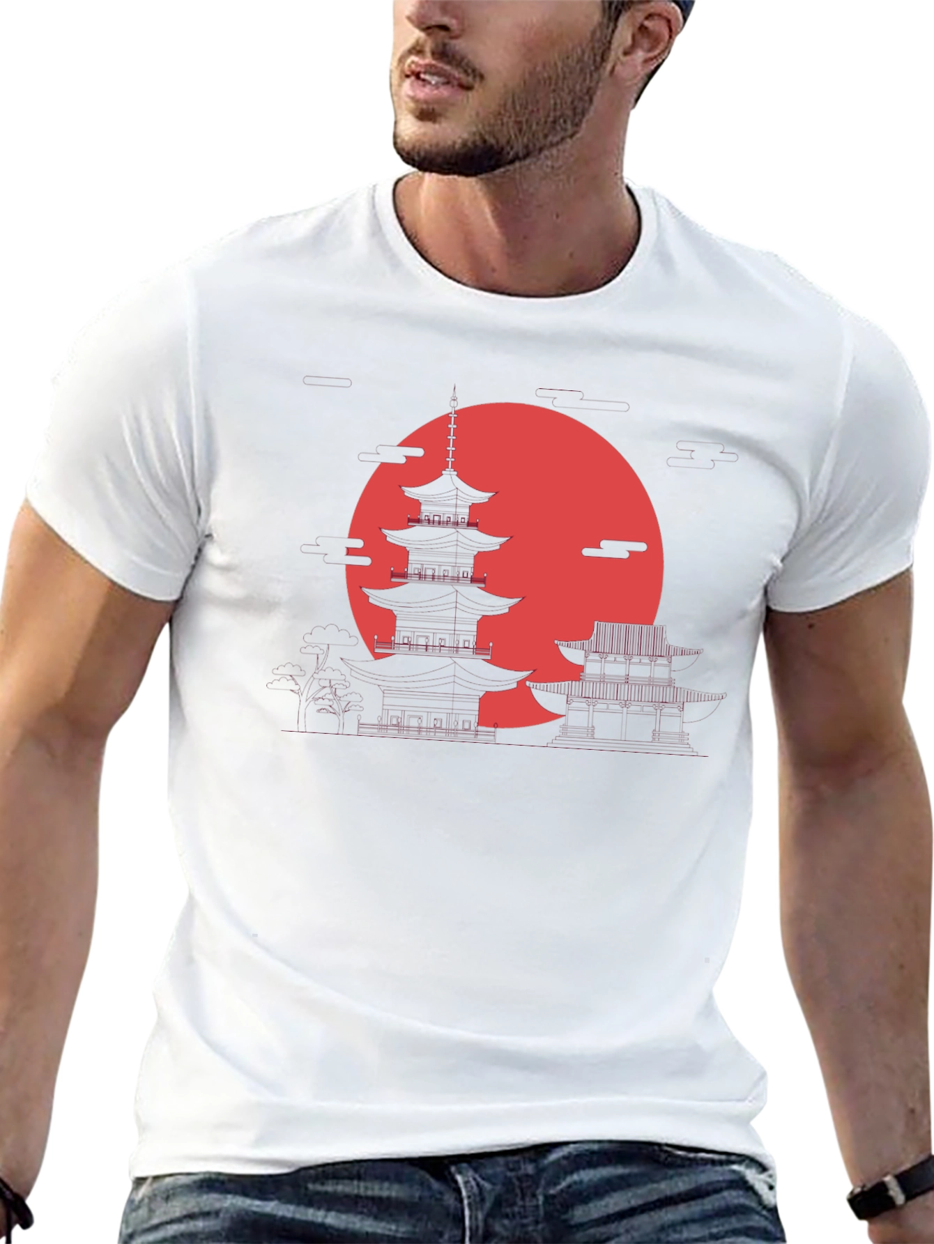 Japanese Pagoda Sunset Graphic Tee