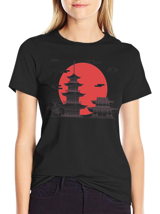 Japanese Pagoda Sunset Graphic Tee