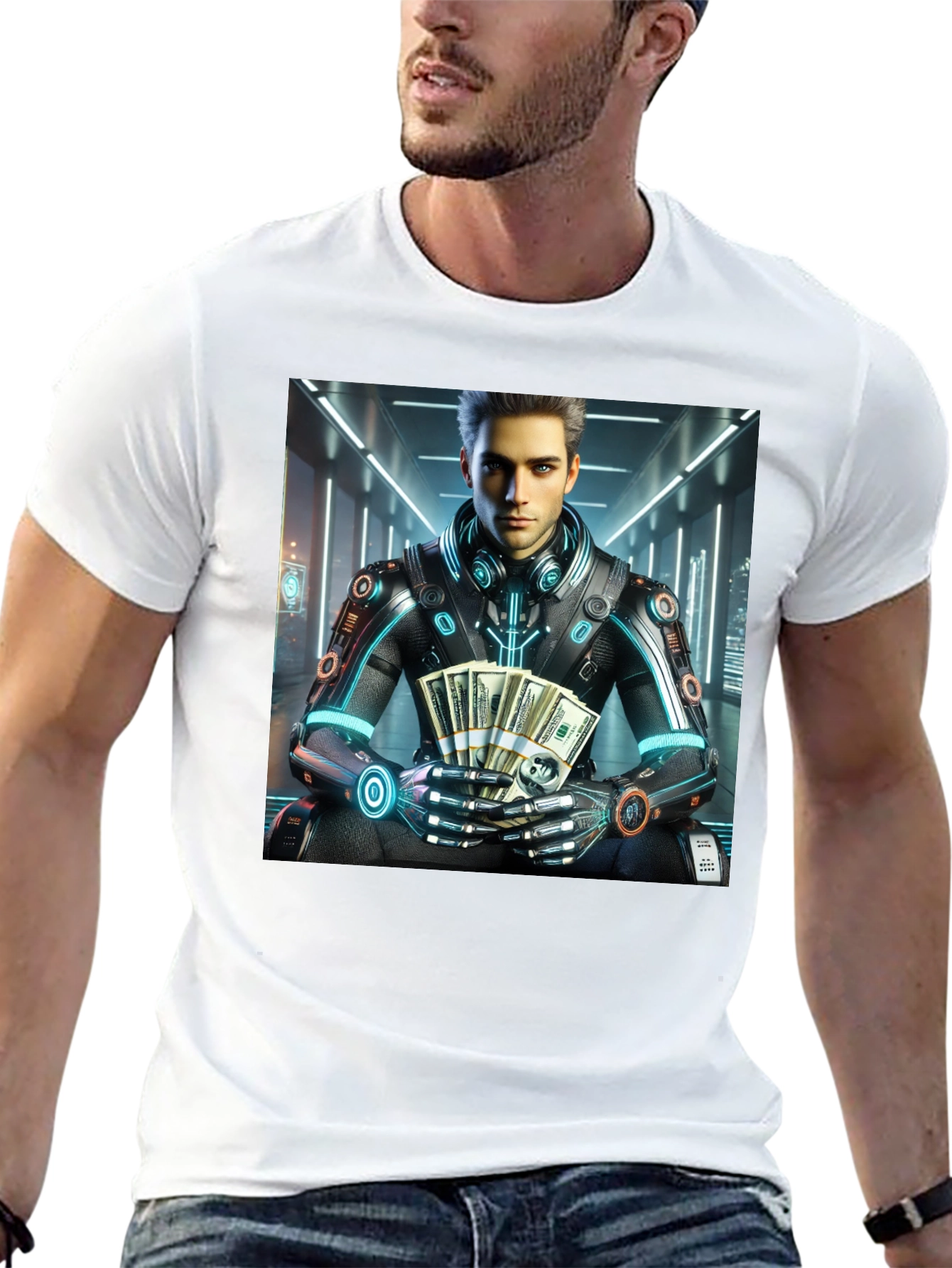 Cyberpunk Rich Guy T-Shirt - Futuristic Style