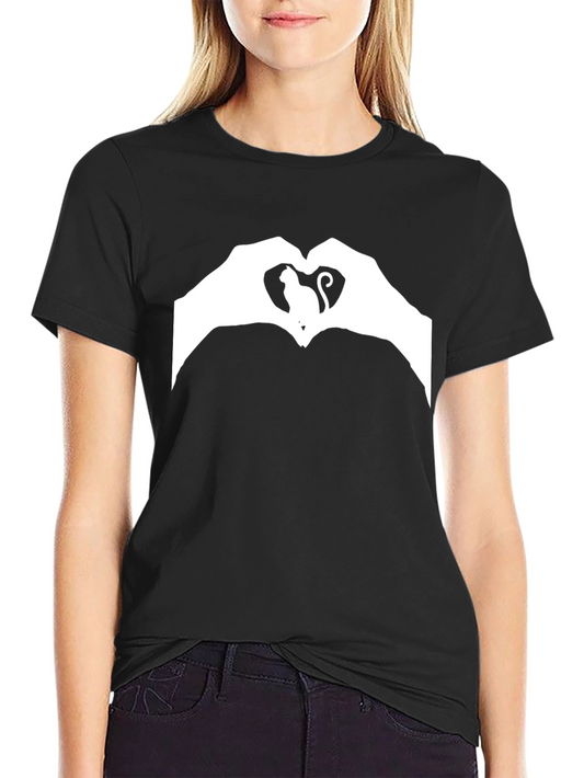 Cat Heart Hands Graphic T-Shirt - Black
