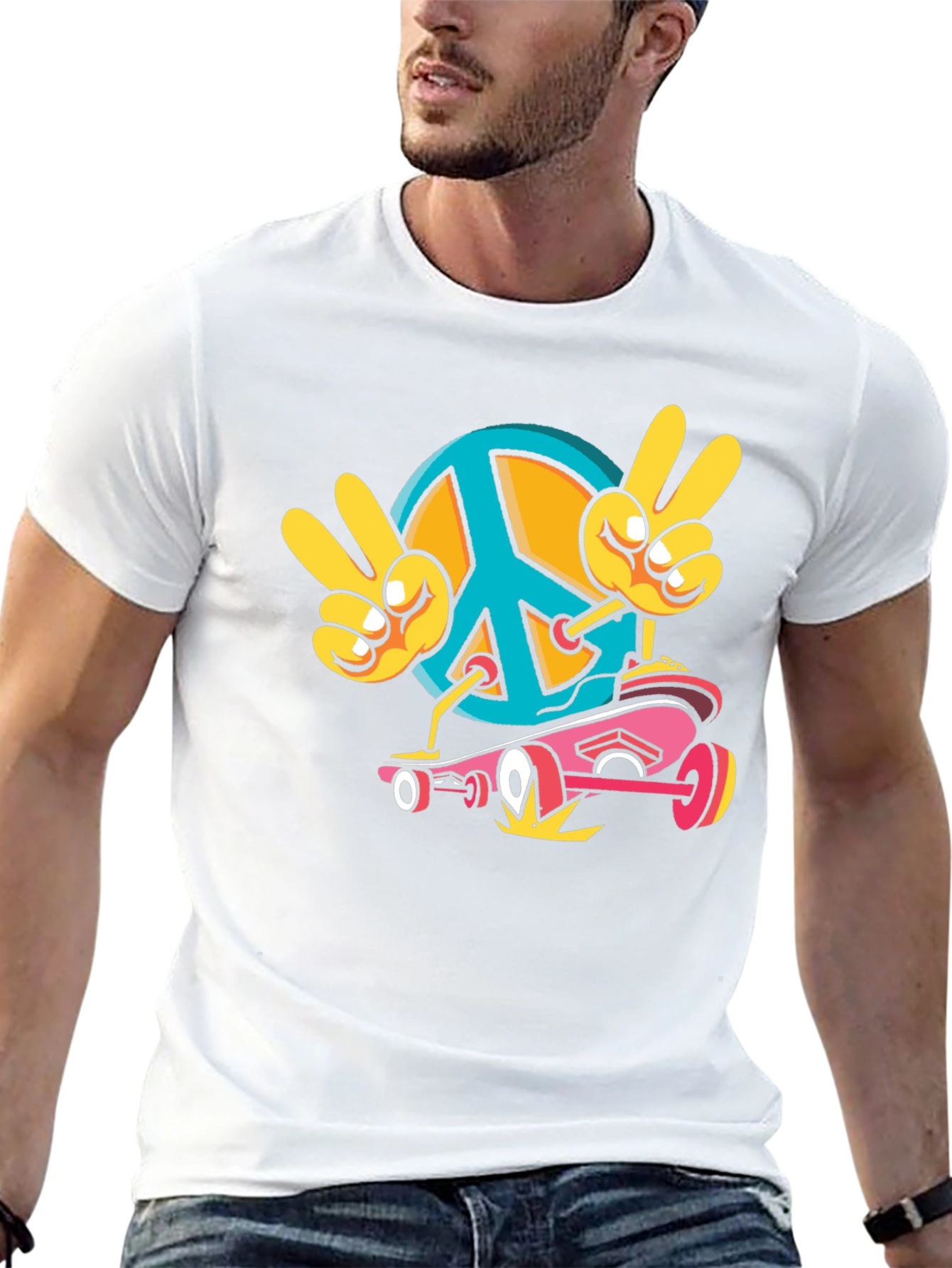 Peace Sign Skateboard Graphic T-Shirt