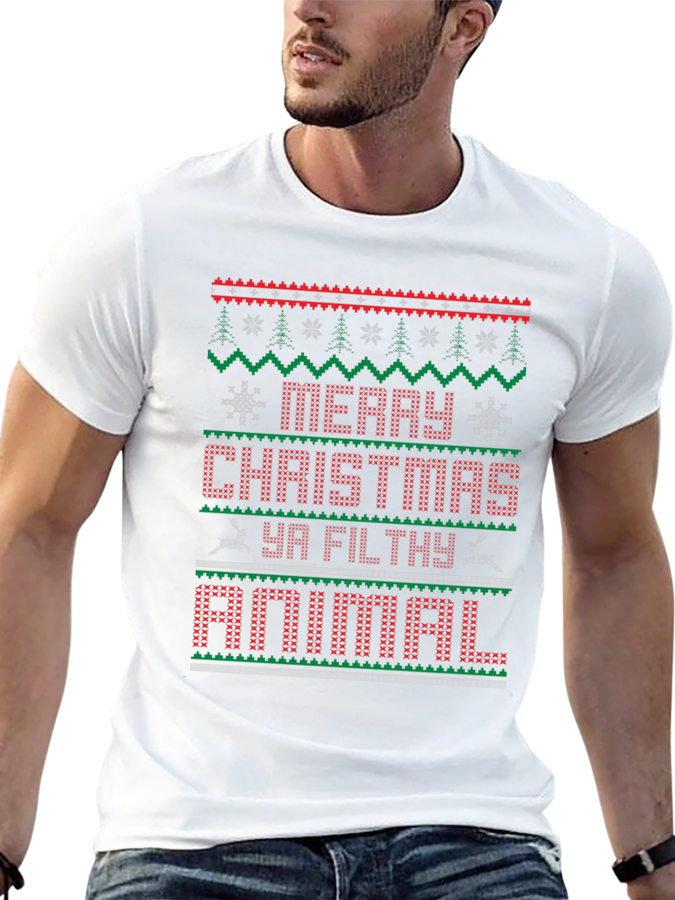 Merry Christmas Ya Filthy Animal Ugly Sweater Style T-Shirt
