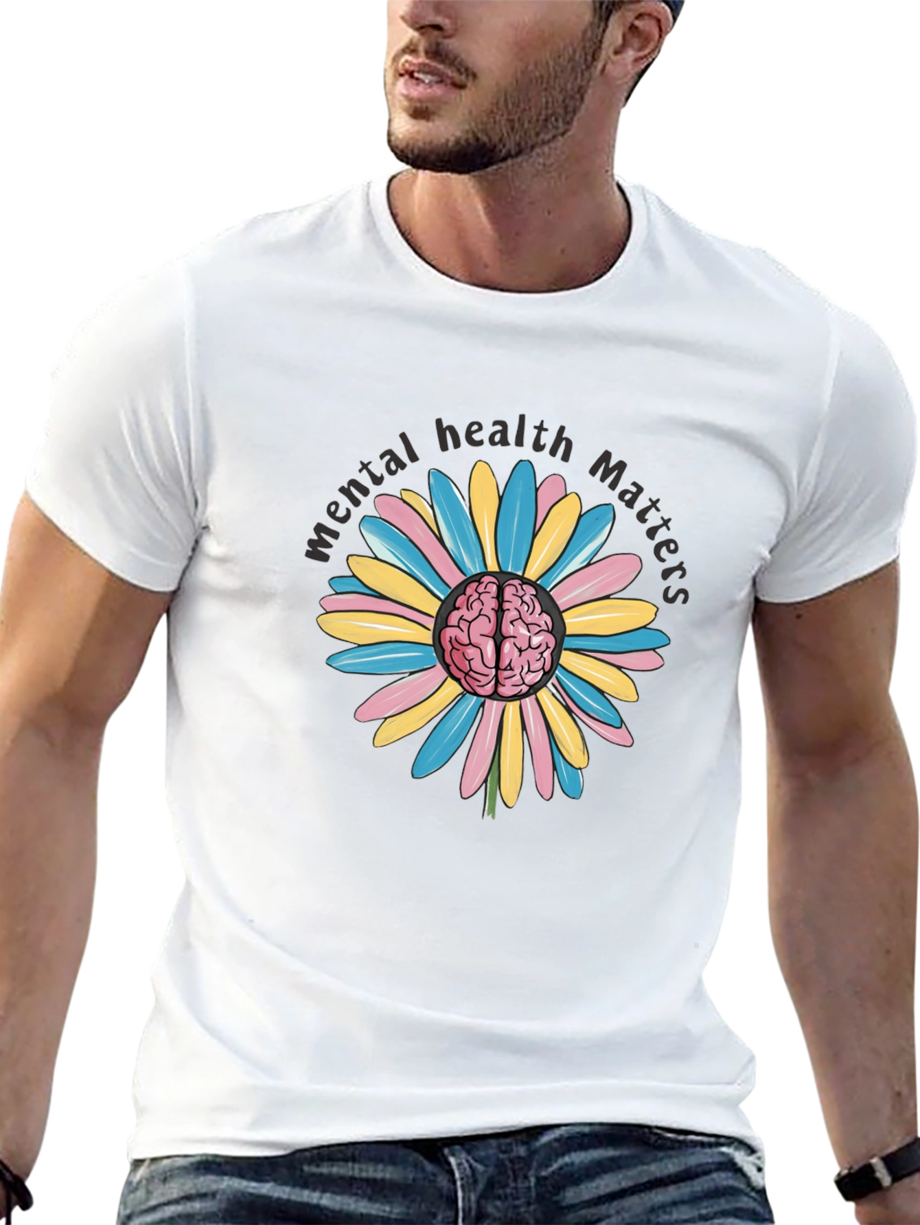 Mental Health Matters Brain Flower Graphic Tee