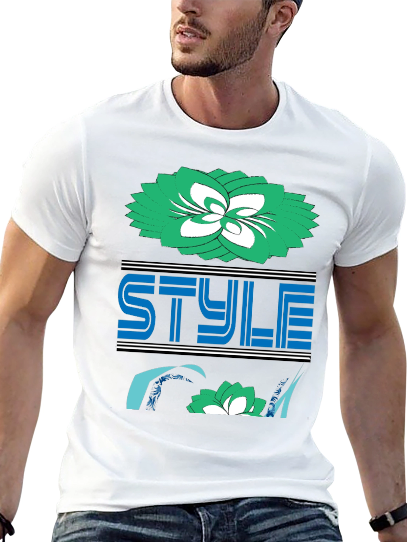 Stylish Black Tee with Floral and Style Design