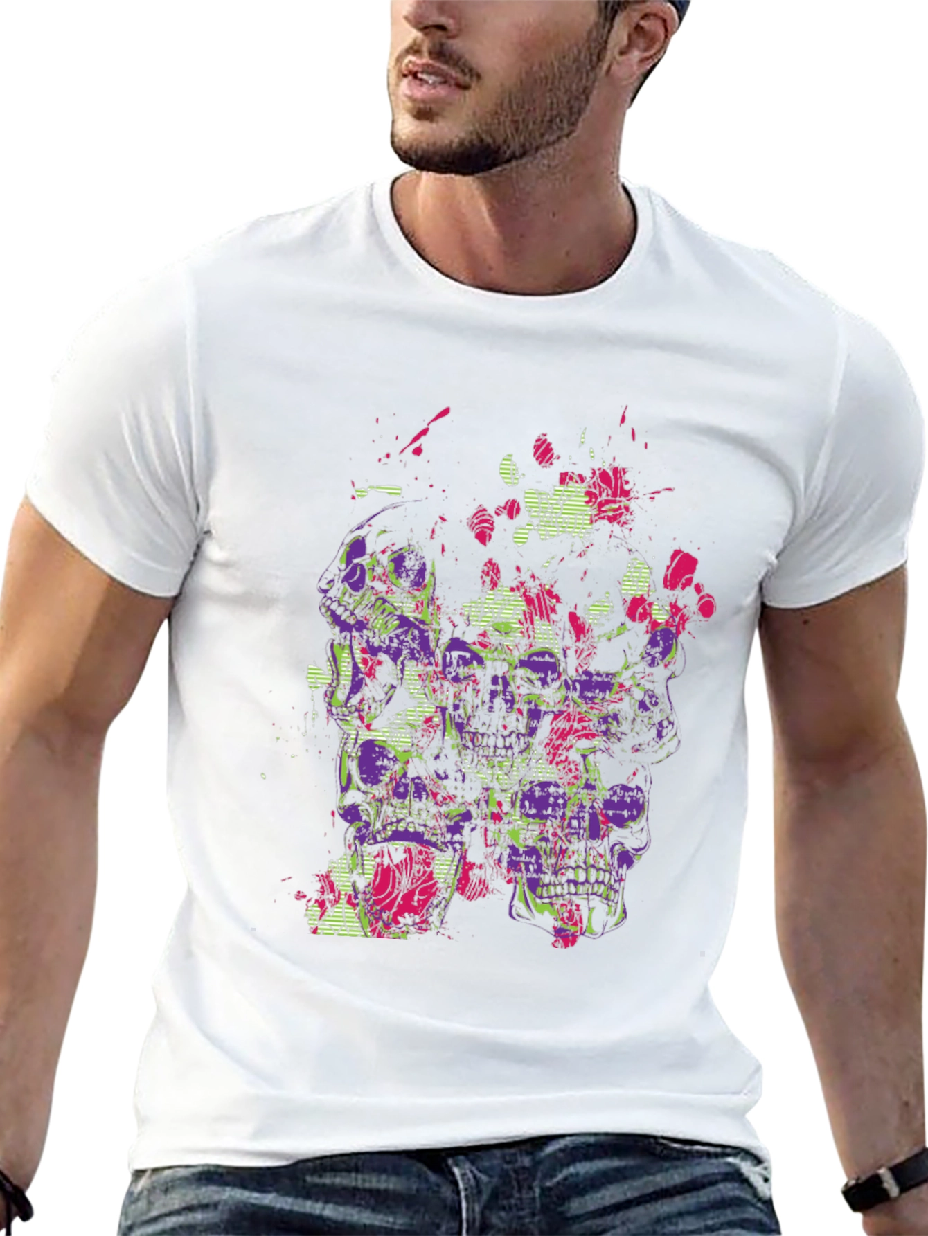 Skull Floral Graphic Mens Black T-Shirt