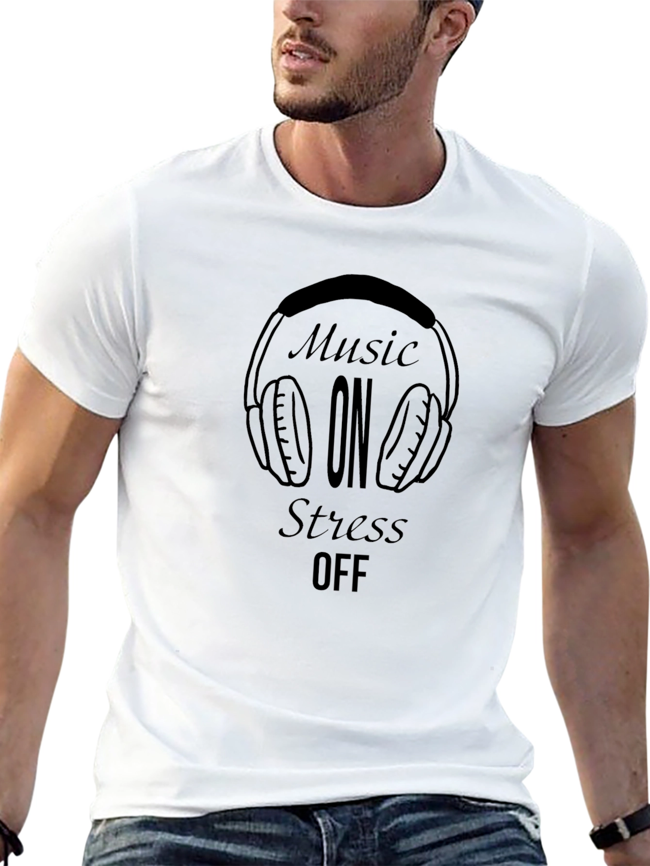 Music On Stress Off Black T-Shirt