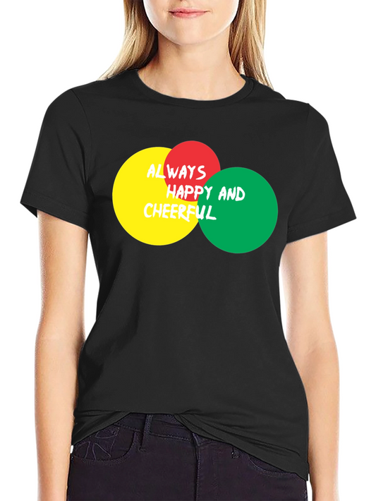 Always Happy & Cheerful Graphic Tee - Stylish Black T-Shirt