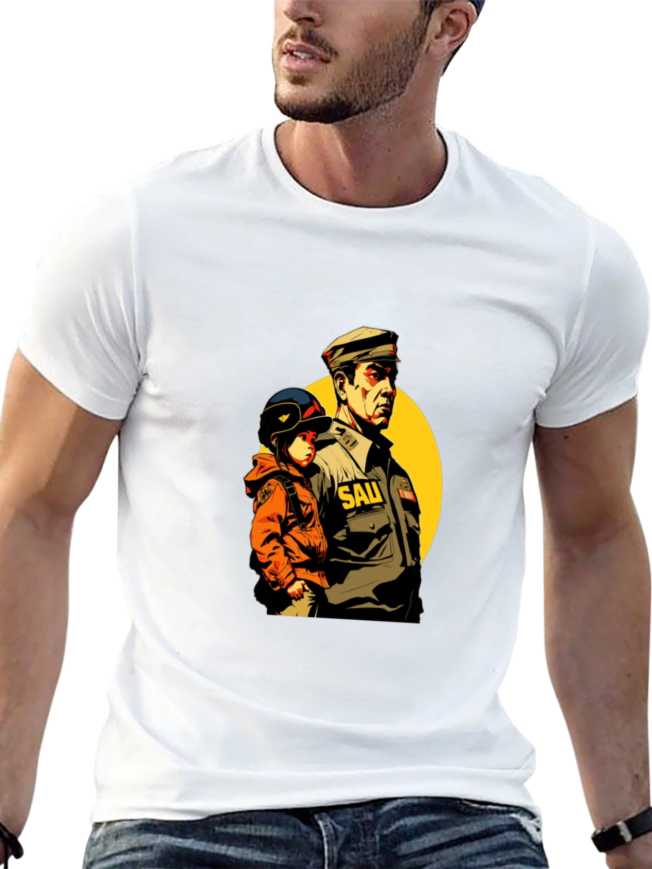 Graphic Print T-Shirt: Man & Child Design