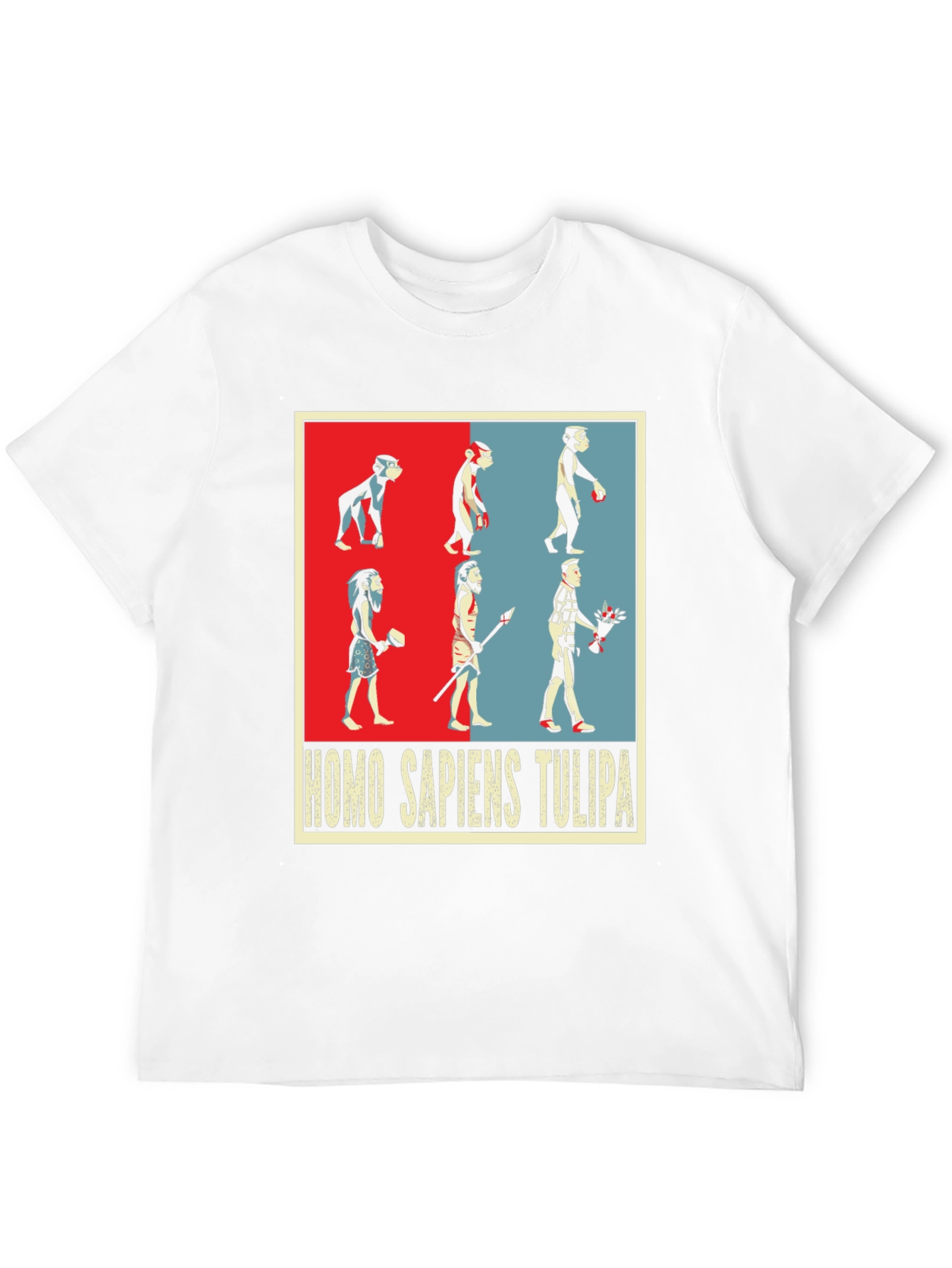 Evolution Humor Tee - Homo Sapiens Tulipa Design