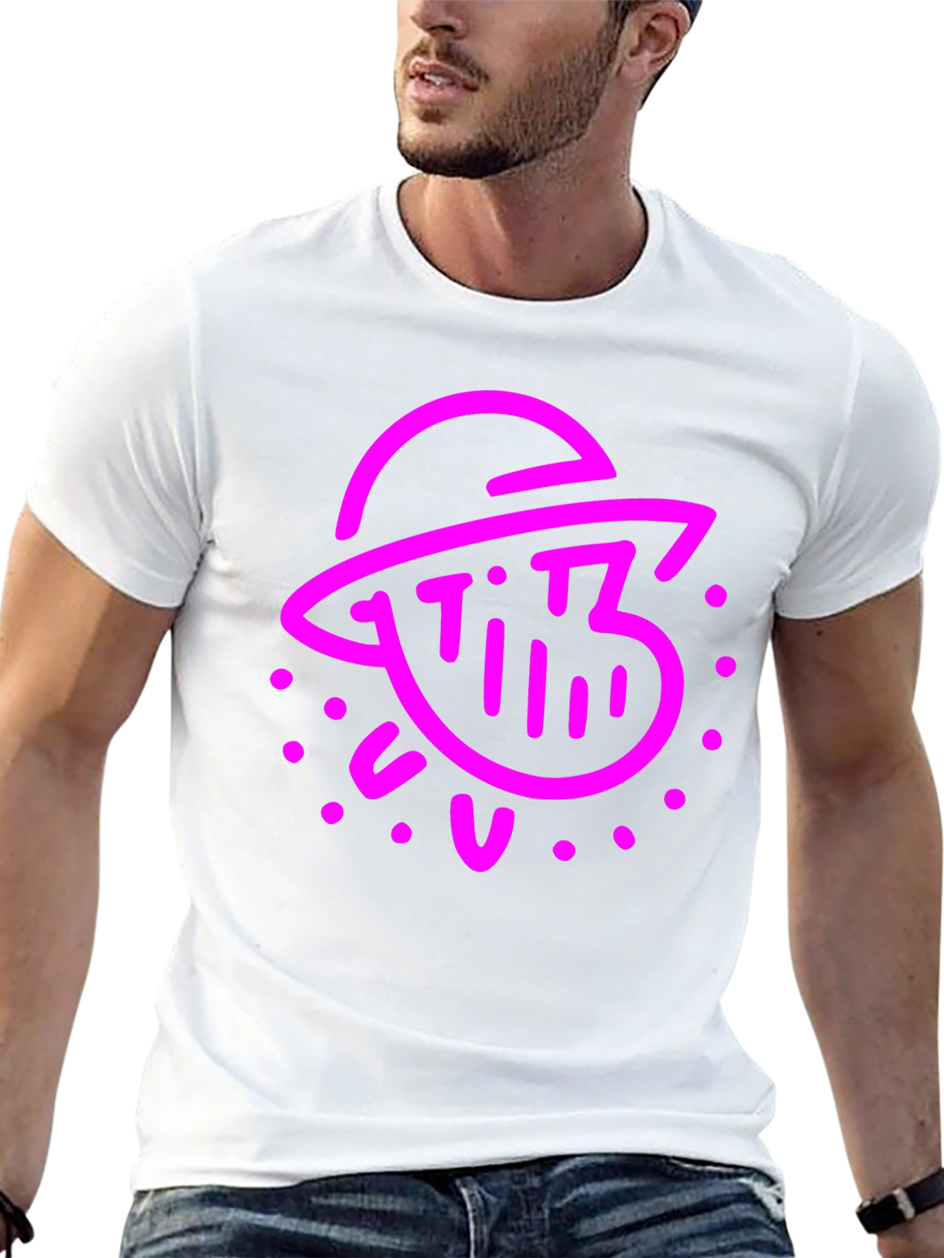 Retro Pink Alien Graphic Black T-Shirt