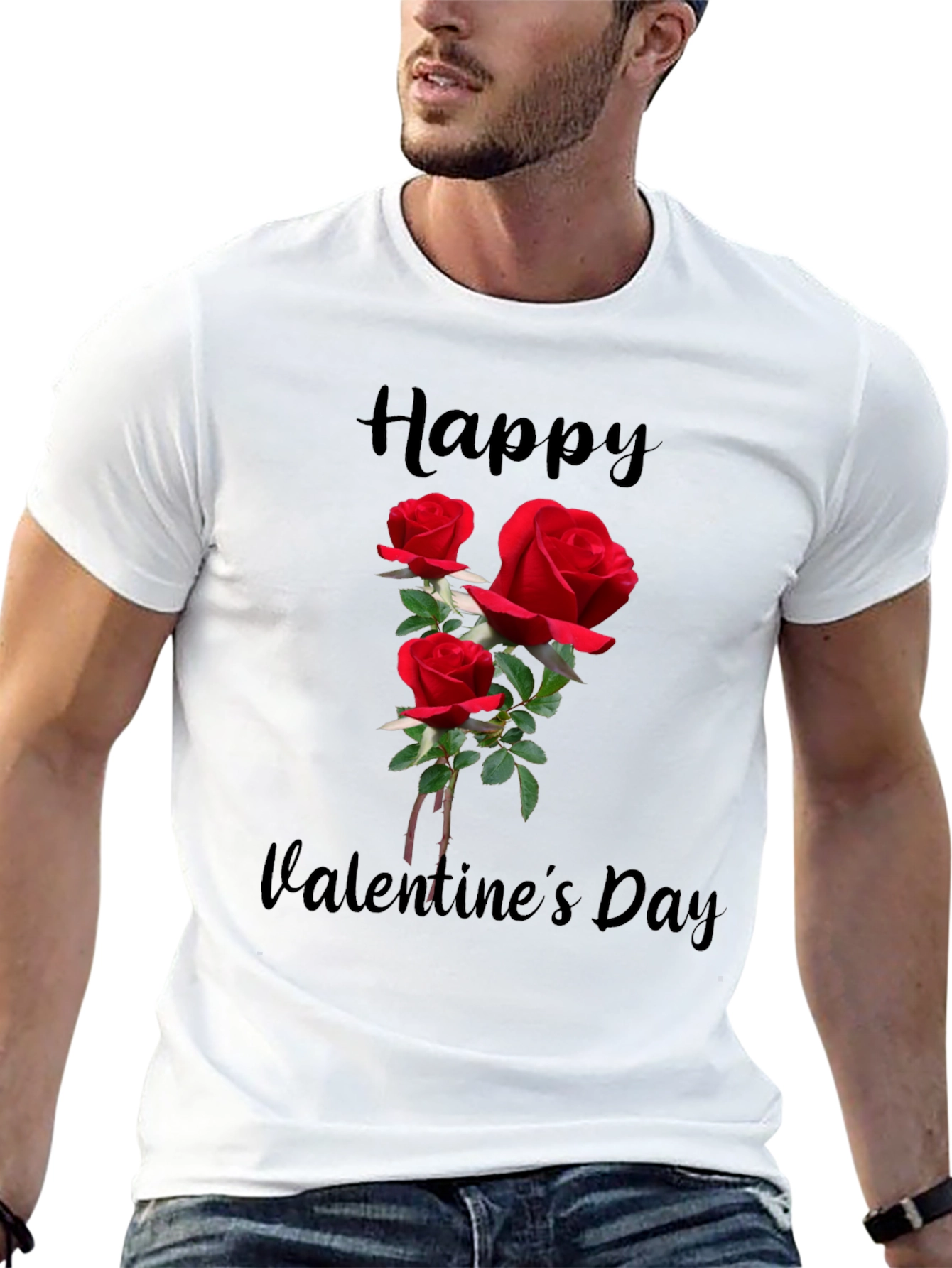 Valentines Day Roses Black Graphic T-Shirt
