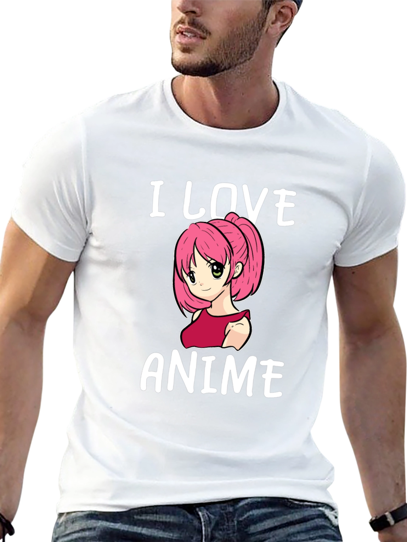 I Love Anime T-Shirt Black Cotton Short Sleeve