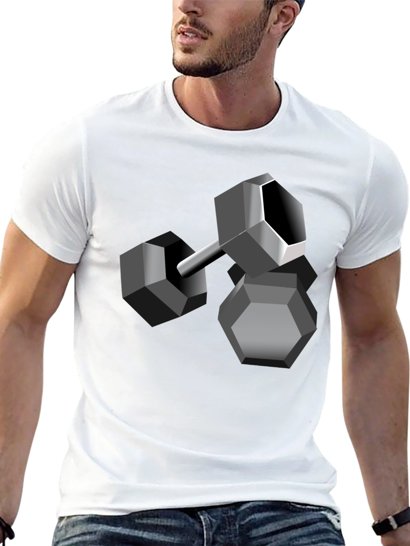 Geometric Dumbbell Graphic Tee - Black Cotton Blend