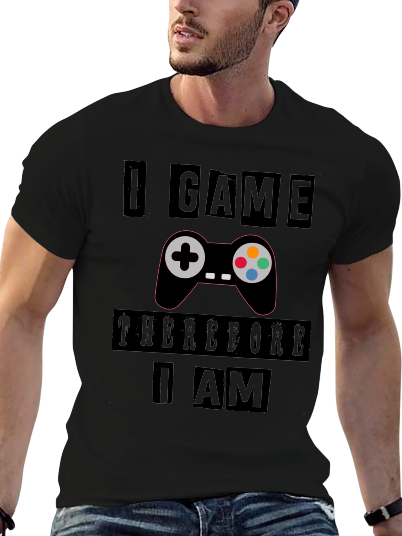 Gamers Black T-Shirt: I Game Therefore I Am