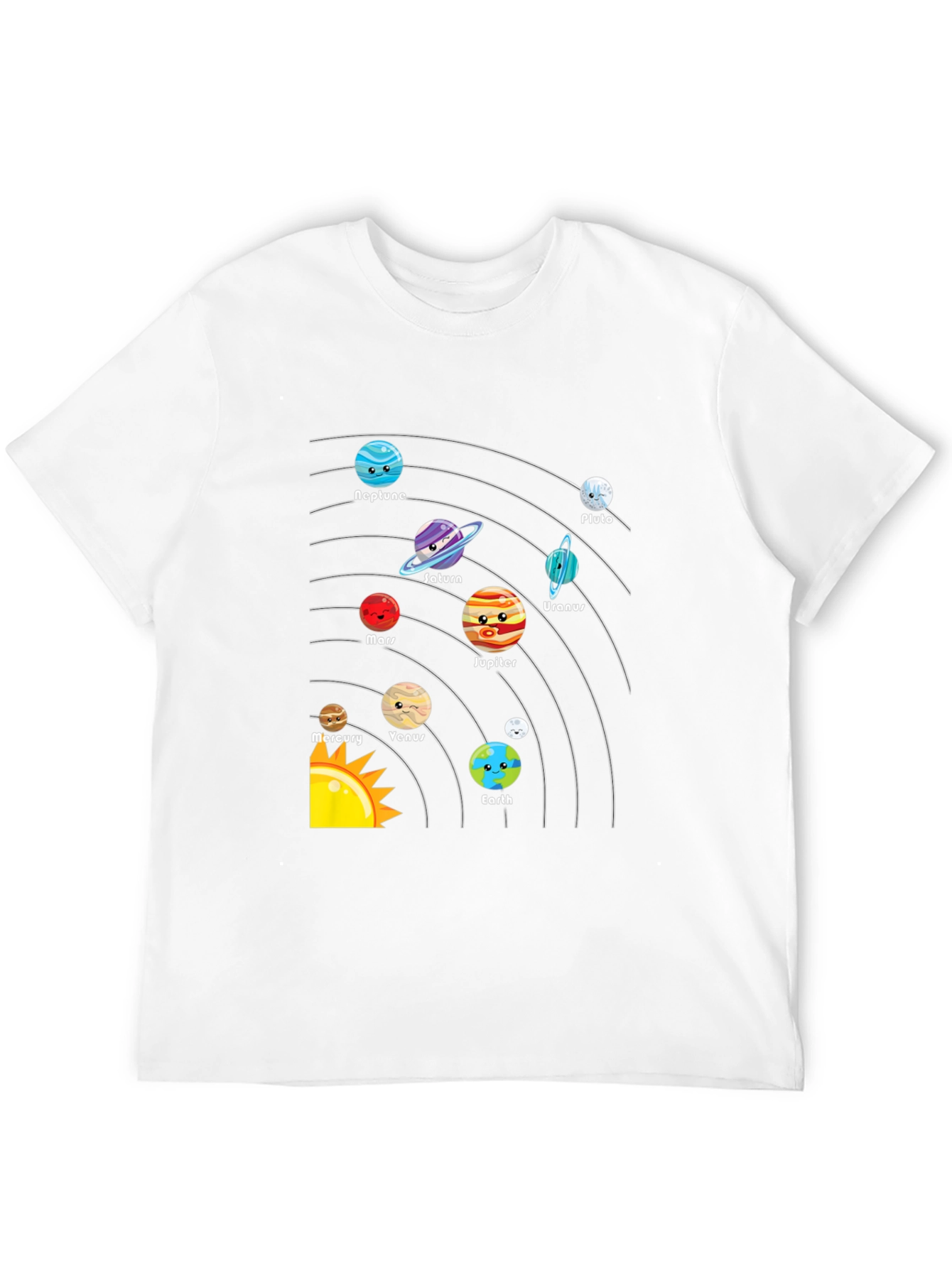 Cartoon Planets Solar System Black T-Shirt