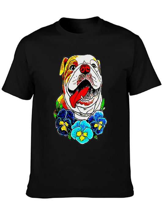 Bulldog & Flowers Graphic Tee