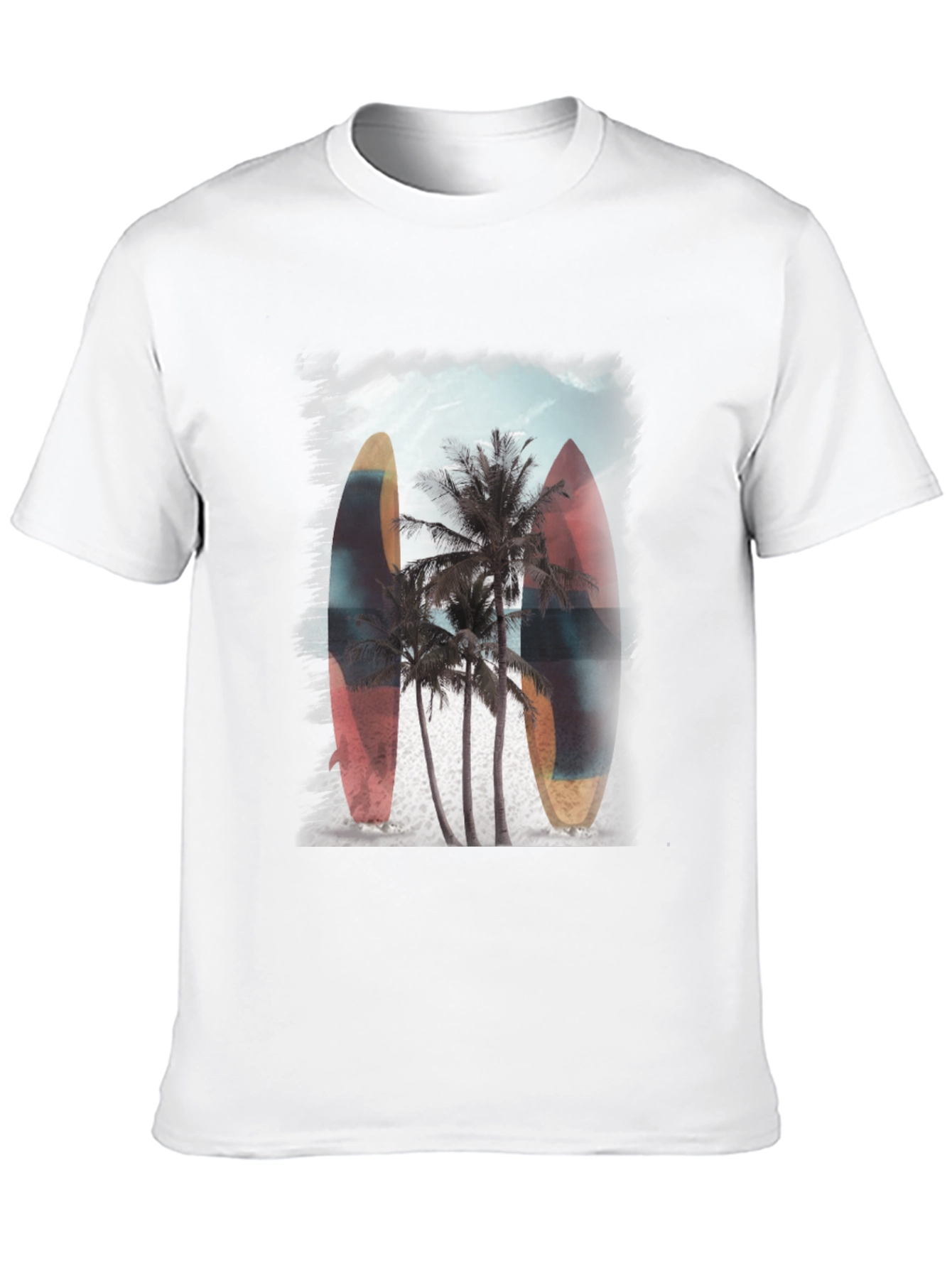 Surfboard Palm Tree Graphic Tee - Tropical Vibe