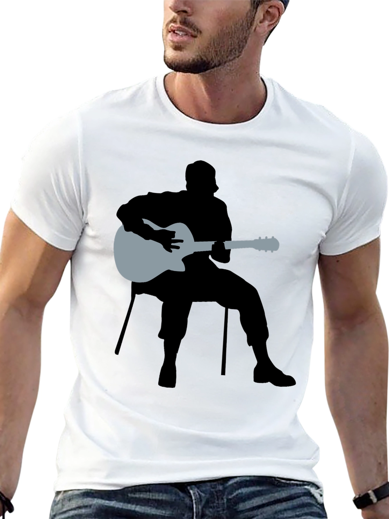 Guitar Man Graphic Tee - Black Cotton Shirt