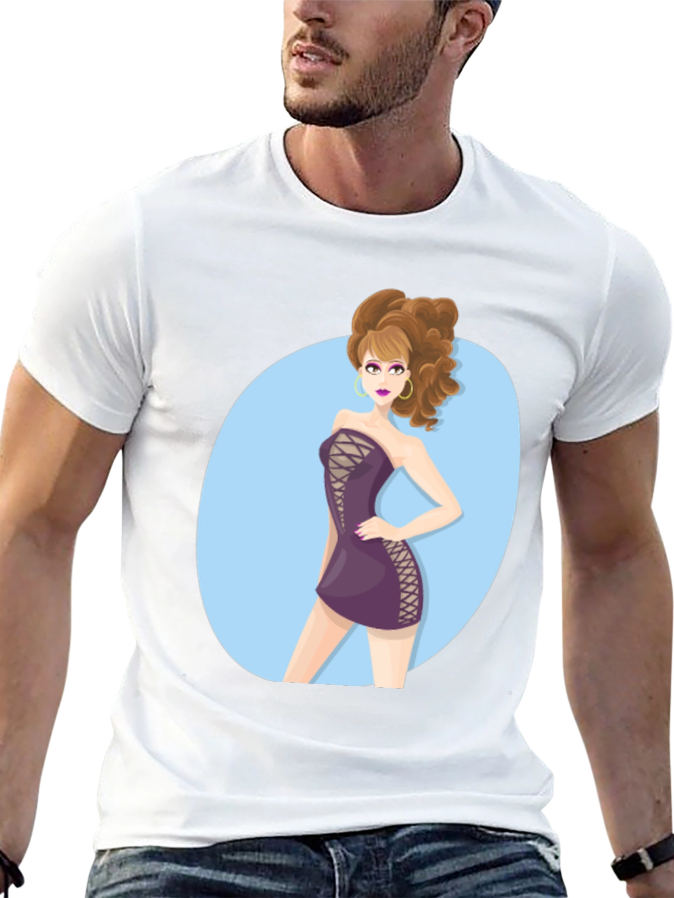Cartoon Woman Graphic Tee - Stylish Black T-Shirt