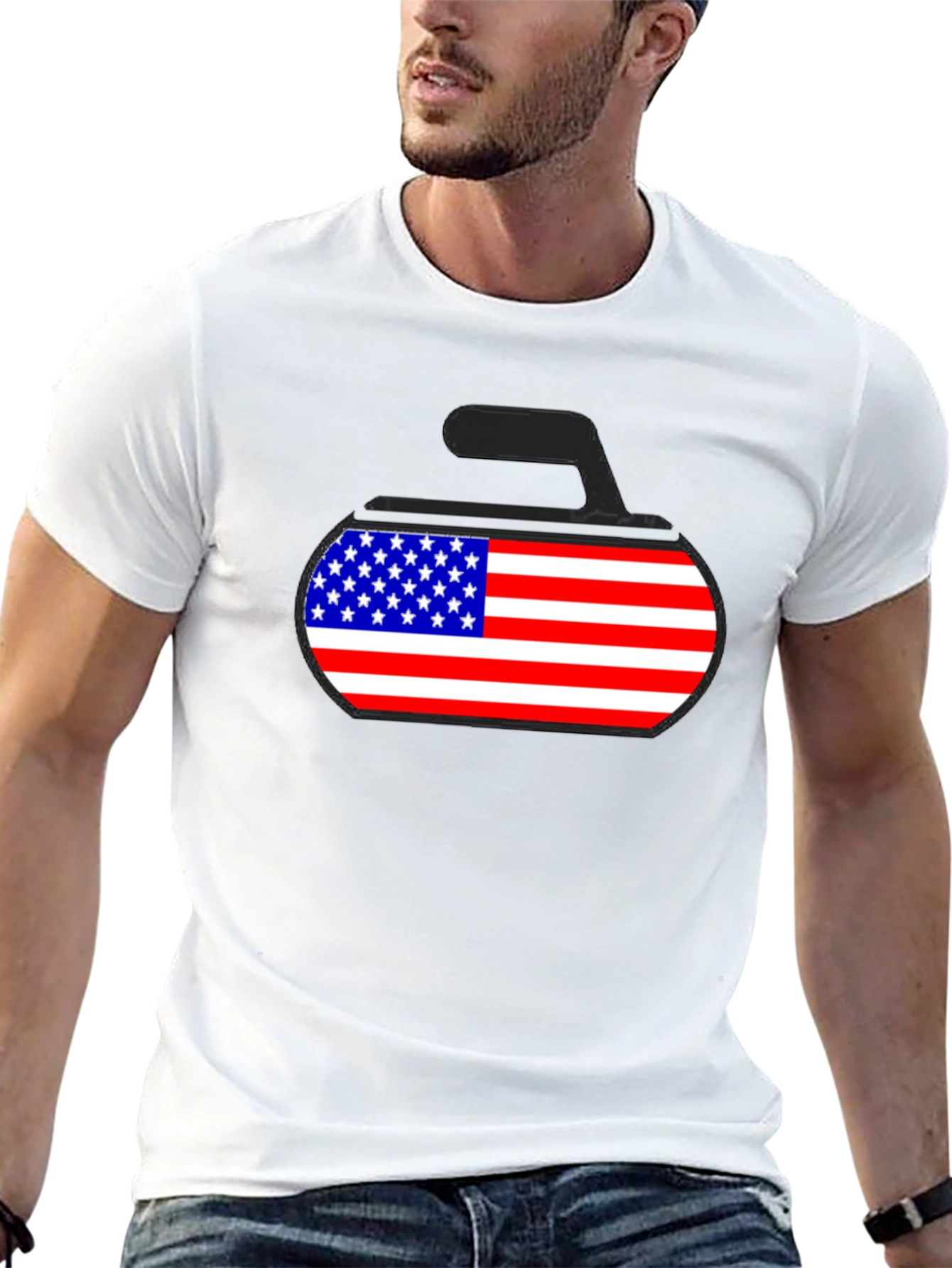 American Flag Curling Stone Graphic Tee