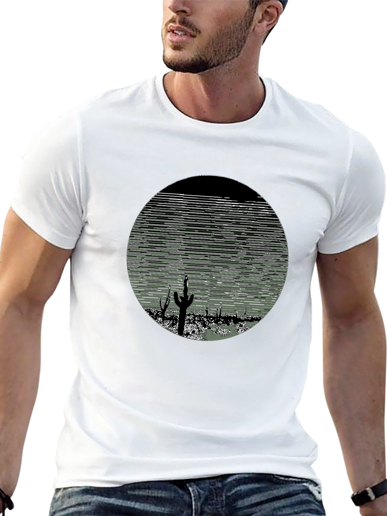 Cactus Desert Print Mens T-Shirt - Black