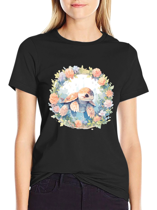 Turtle Floral Graphic Tee - Cute Sea Animal Shirt