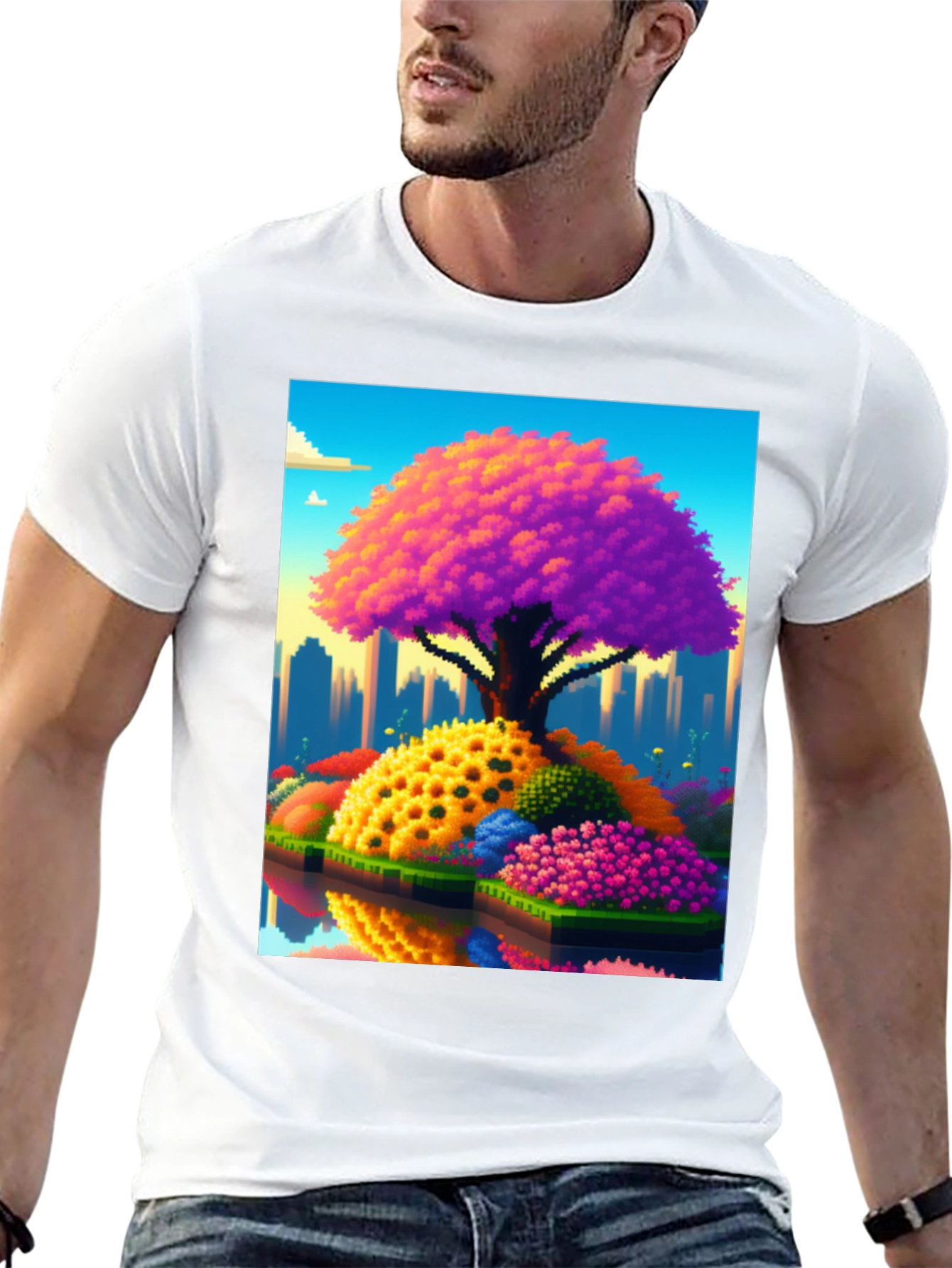 Pixelated Tree Cityscape Graphic Tee