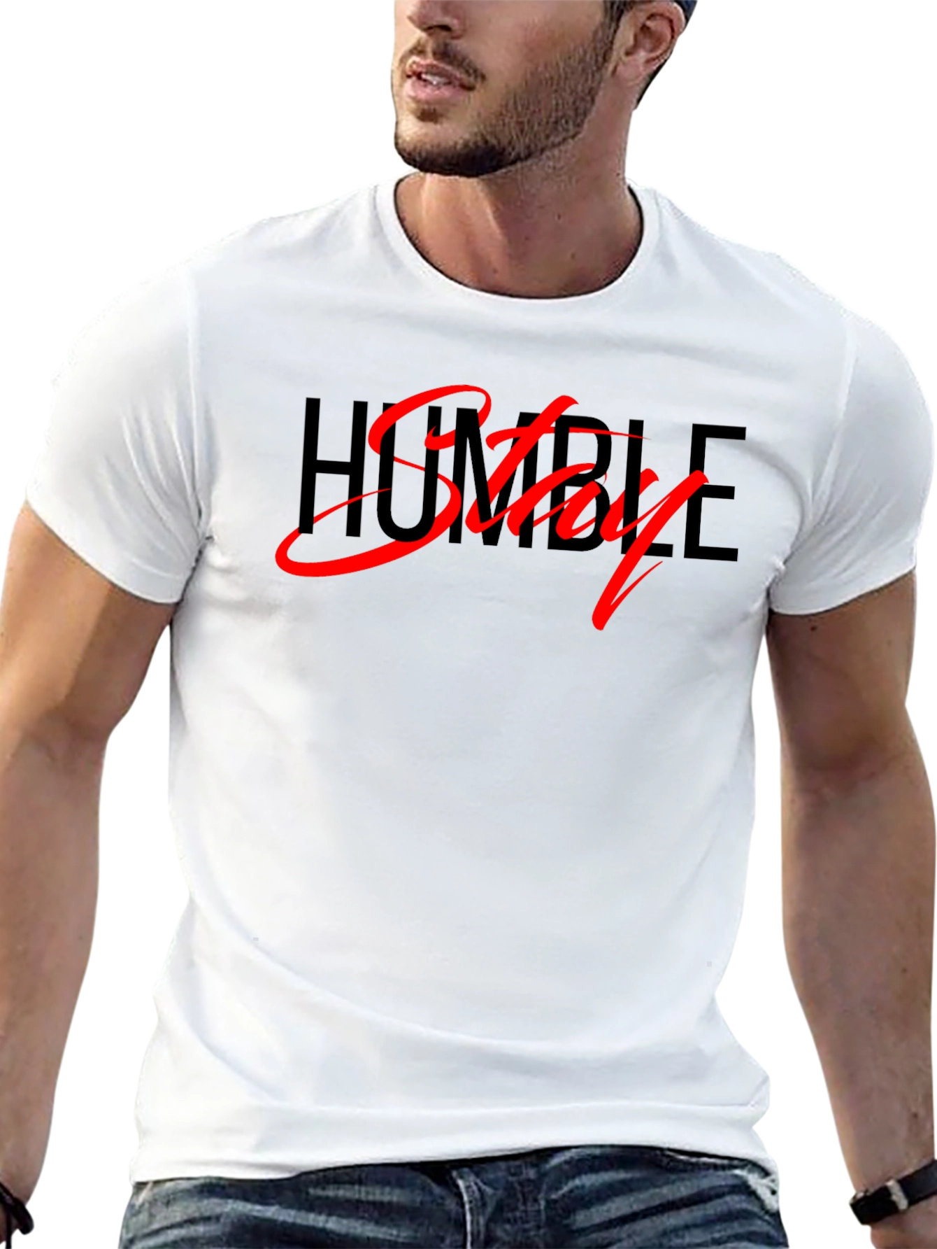 Stay Humble Black Tee - Stylish Red Script