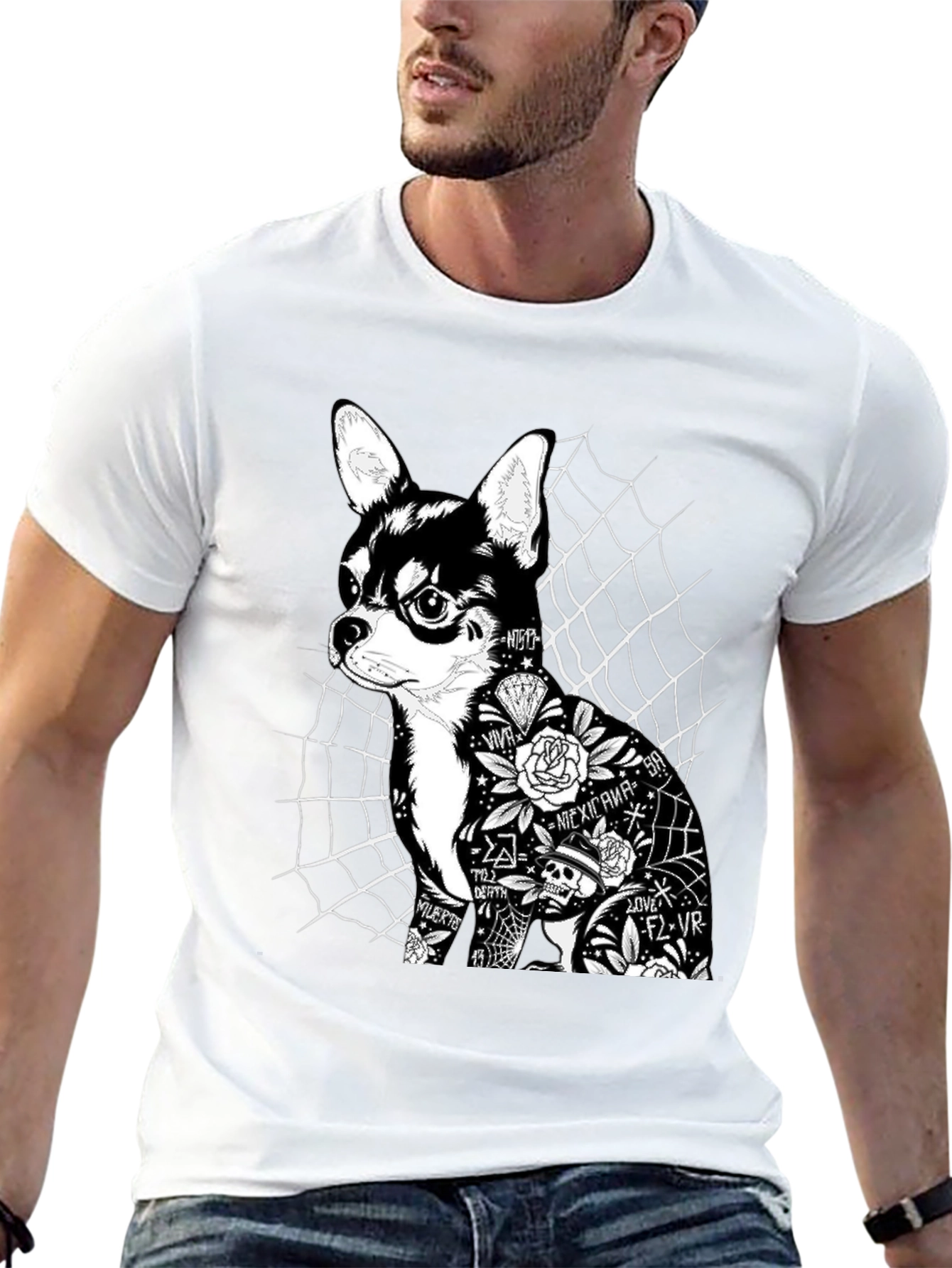 Dog Tattoo Graphic Print Black T-Shirt