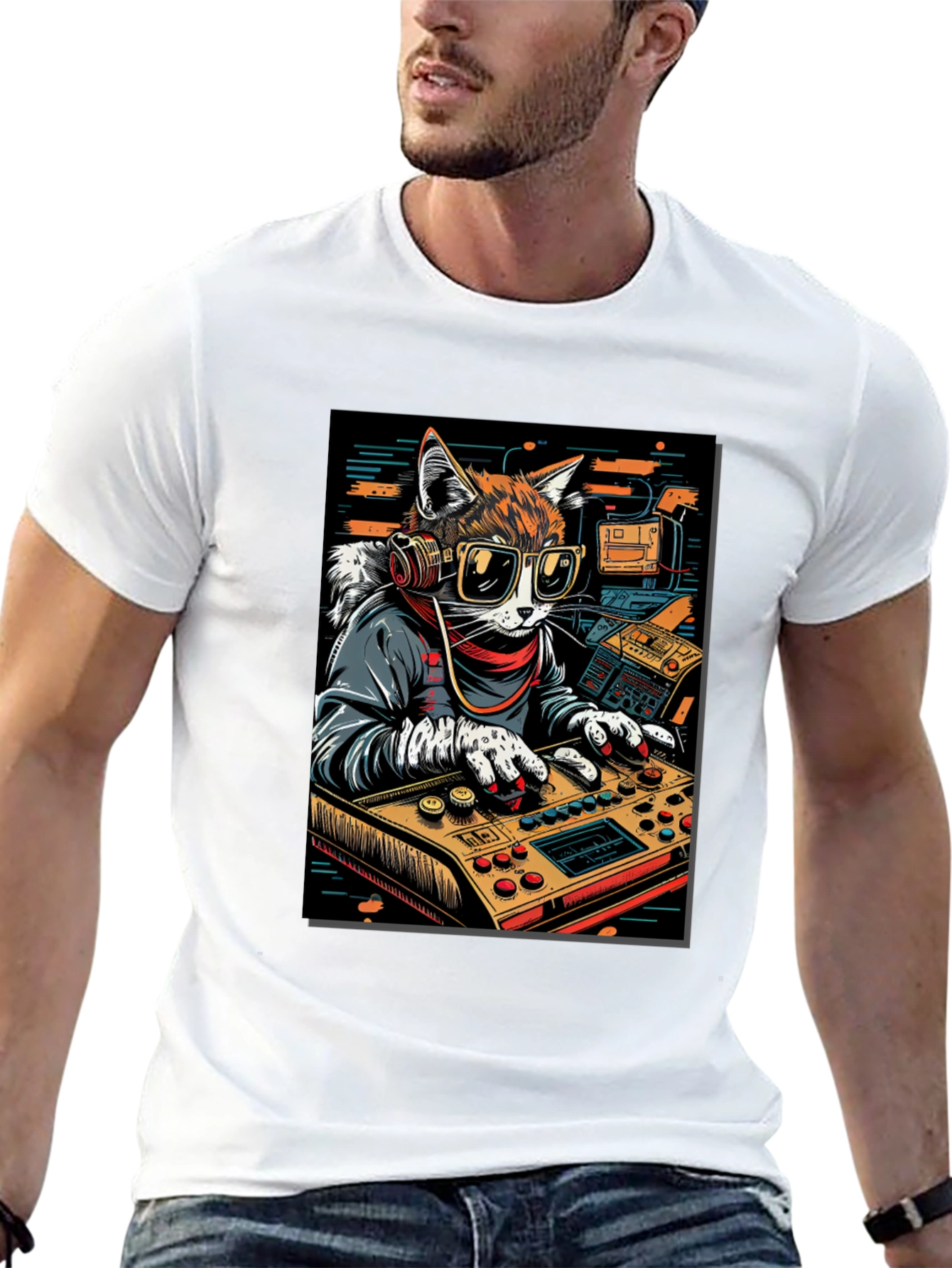 DJ Cat Graphic Tee - Cool & Unique Design