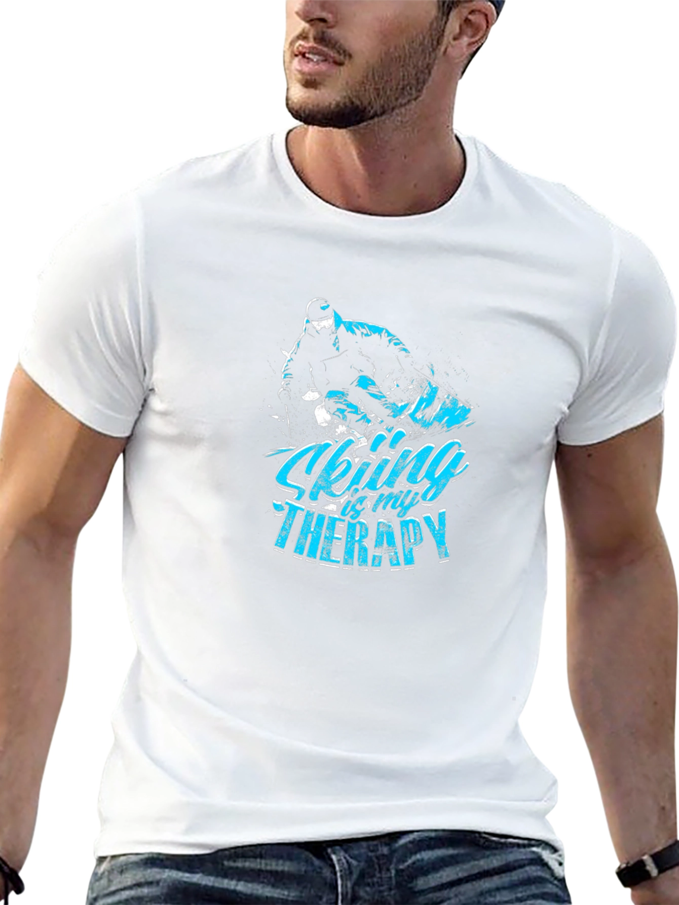 Skiing Therapy Graphic Tee - Black Cotton T-Shirt