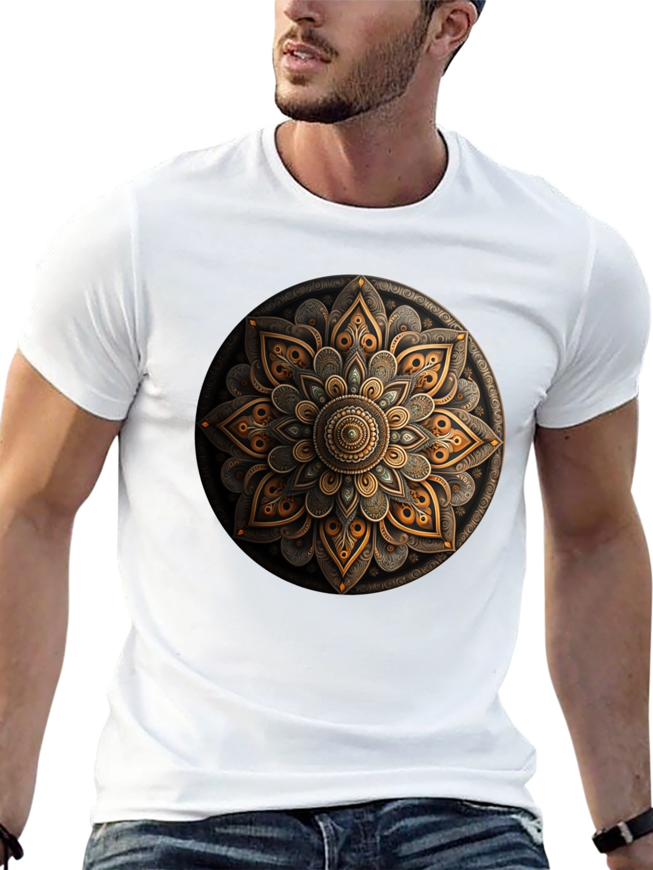 Mandala Art Graphic Print Black T-Shirt