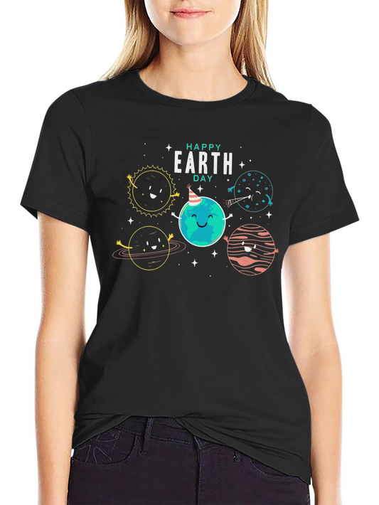 Happy Earth Day Graphic Tee - Black Cotton Blend