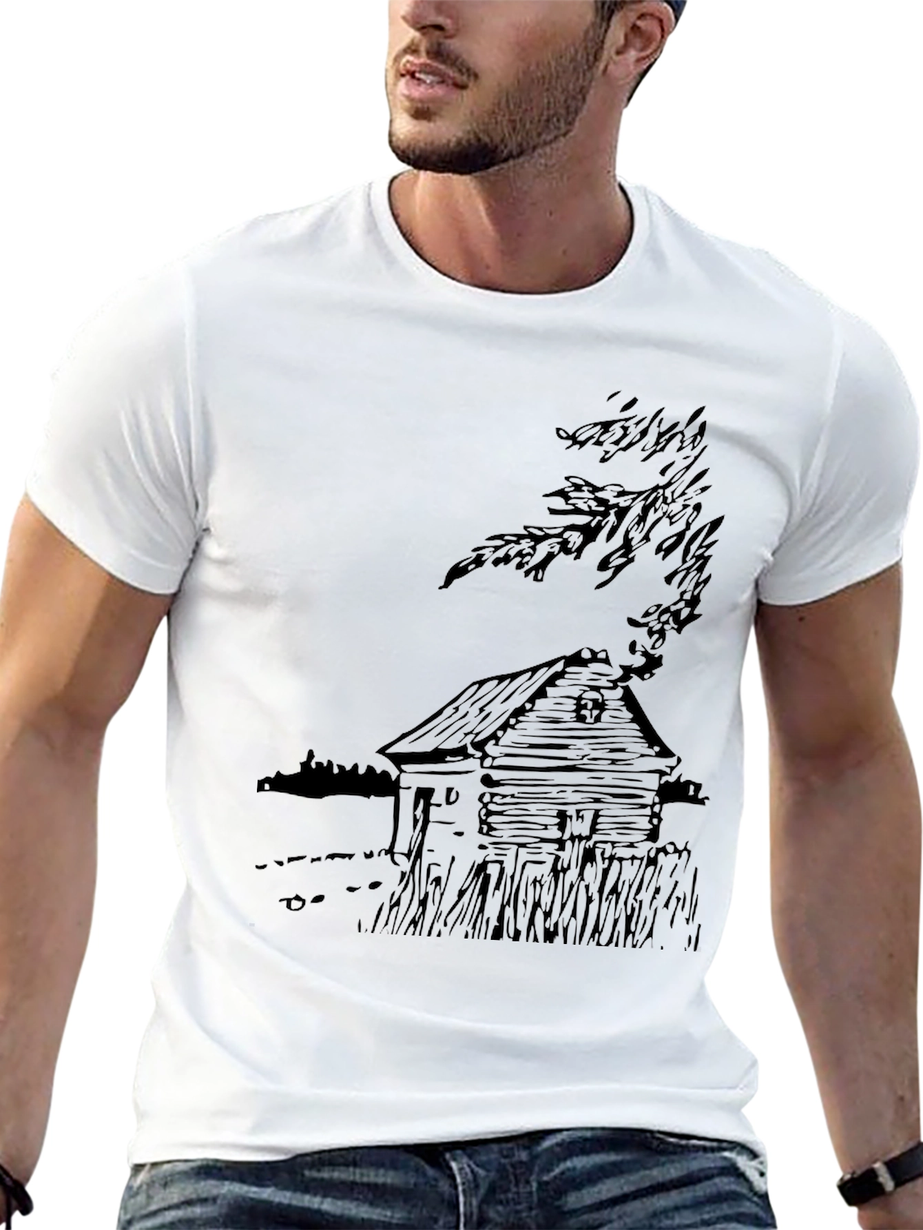 Cabin Sketch Black T-Shirt