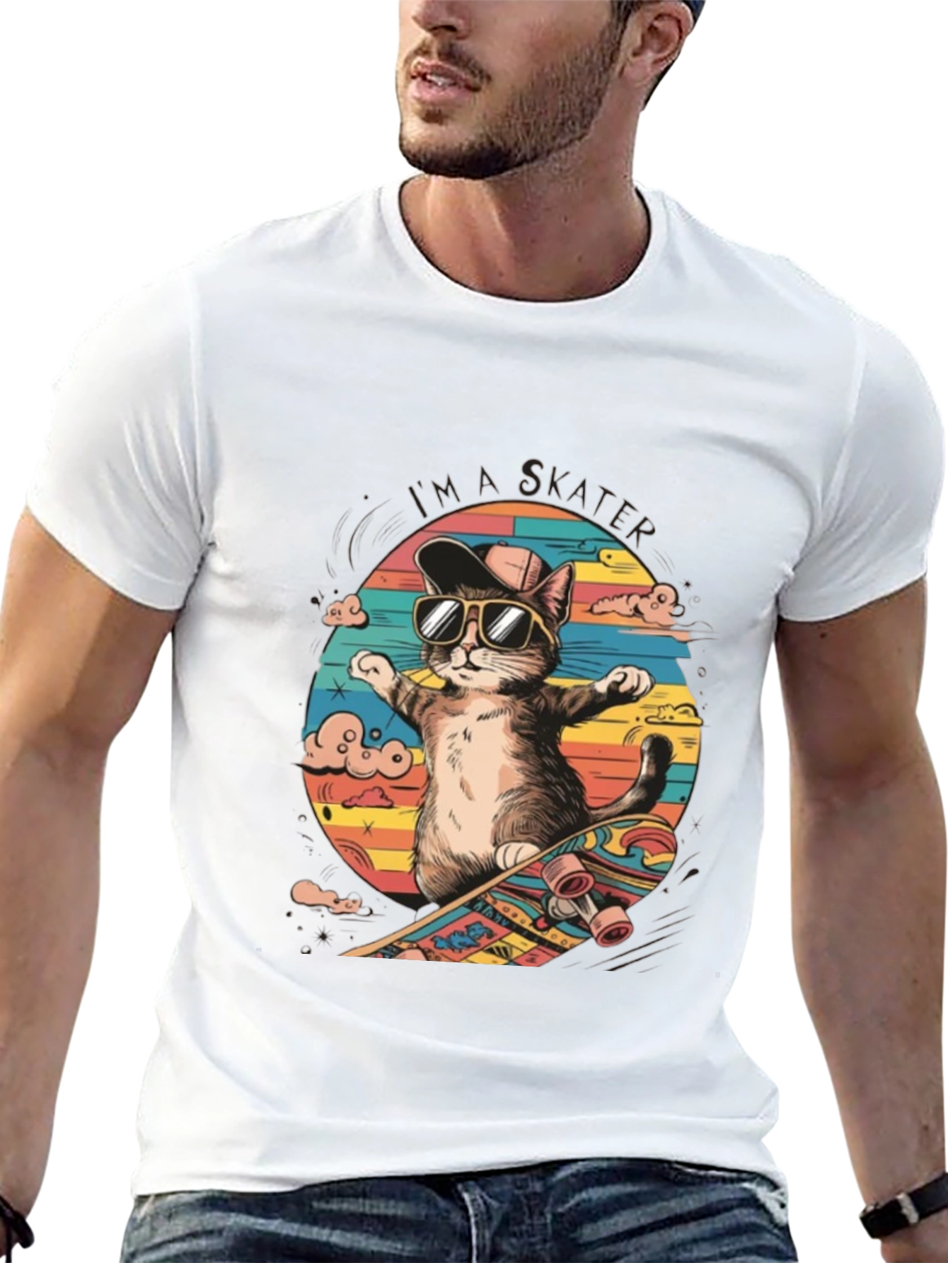 Cool Cat Skateboarder Graphic Tee