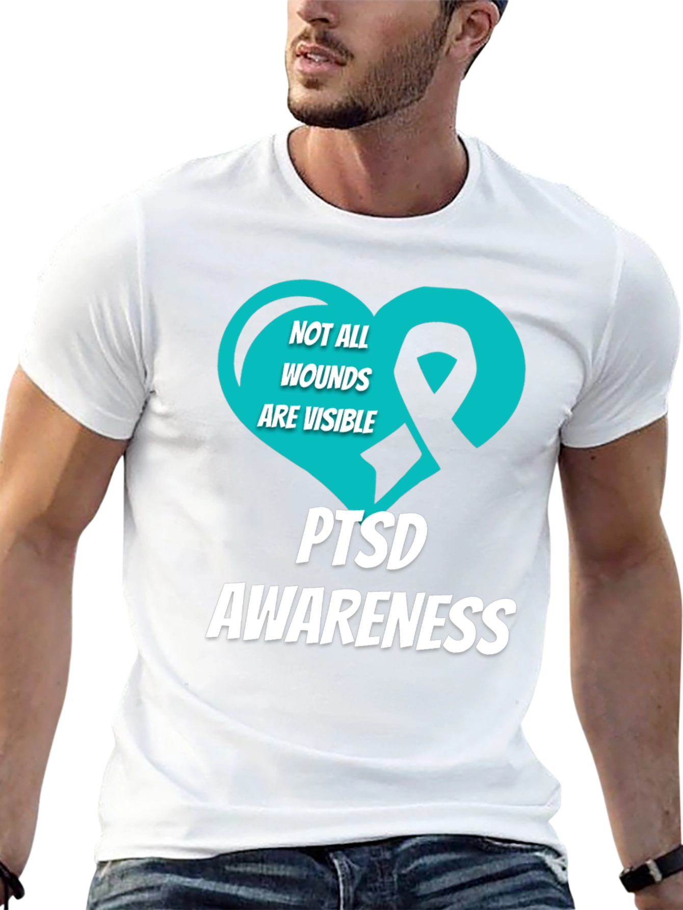 PTSD Awareness T-Shirt - Teal Heart Ribbon Design