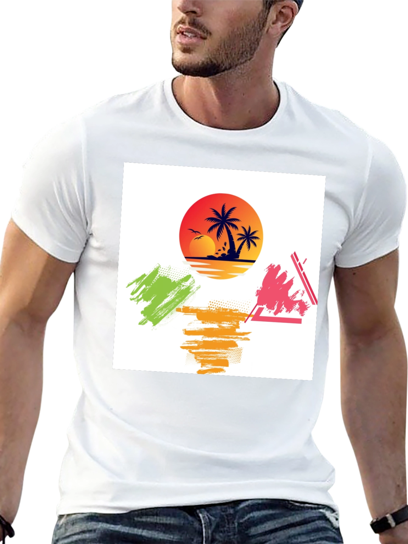 Tropical Sunset Graphic Tee - Relaxed Fit