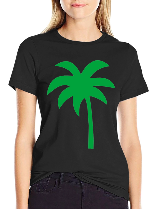 Tropical Palm Tree Graphic Tee - Black Cotton Casual Shirt