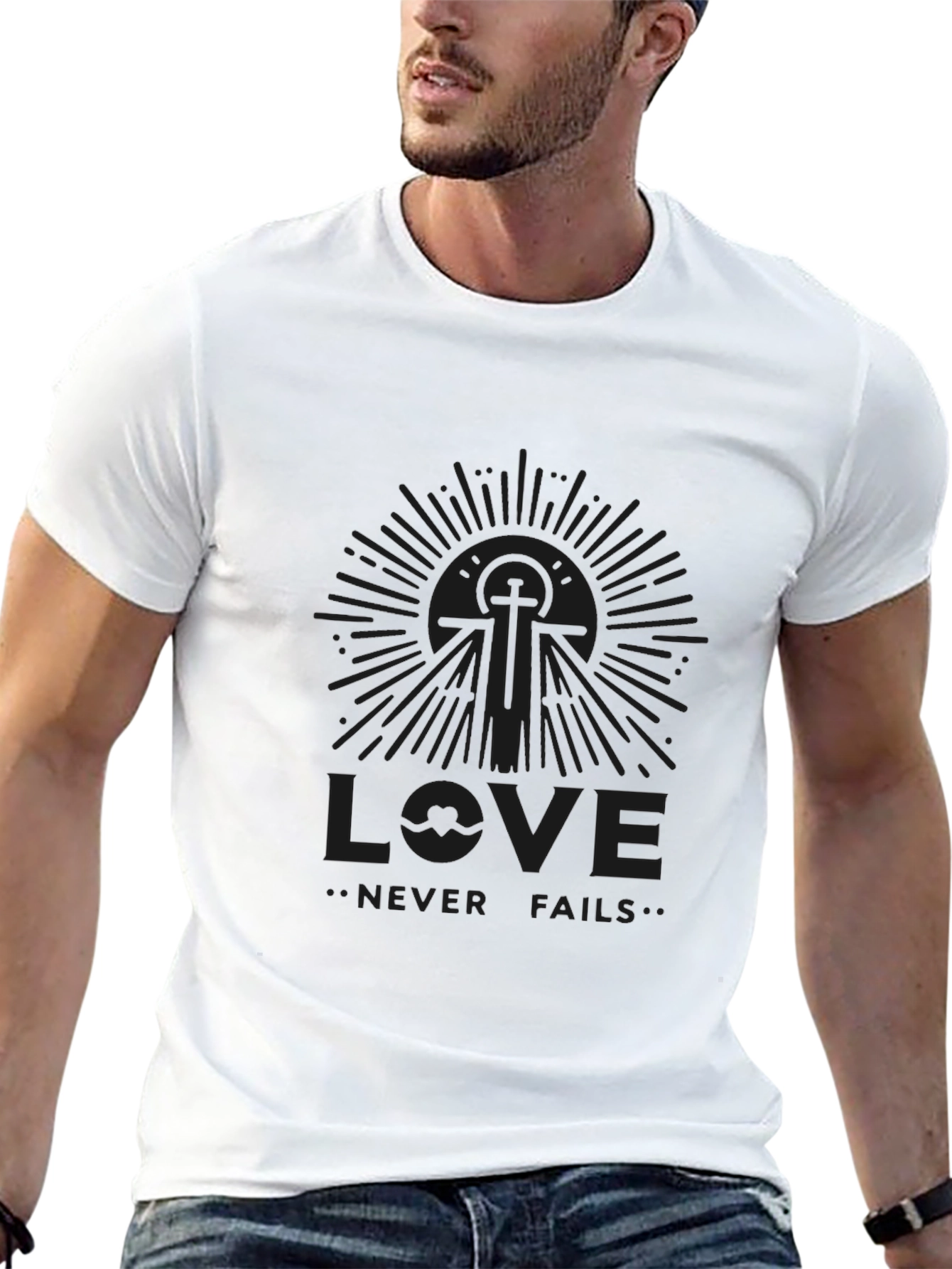 Love Never Fails Black Graphic T-Shirt