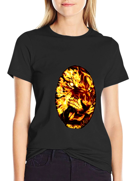 Fiery Tiger Graphic Tee - Black Cotton T-Shirt