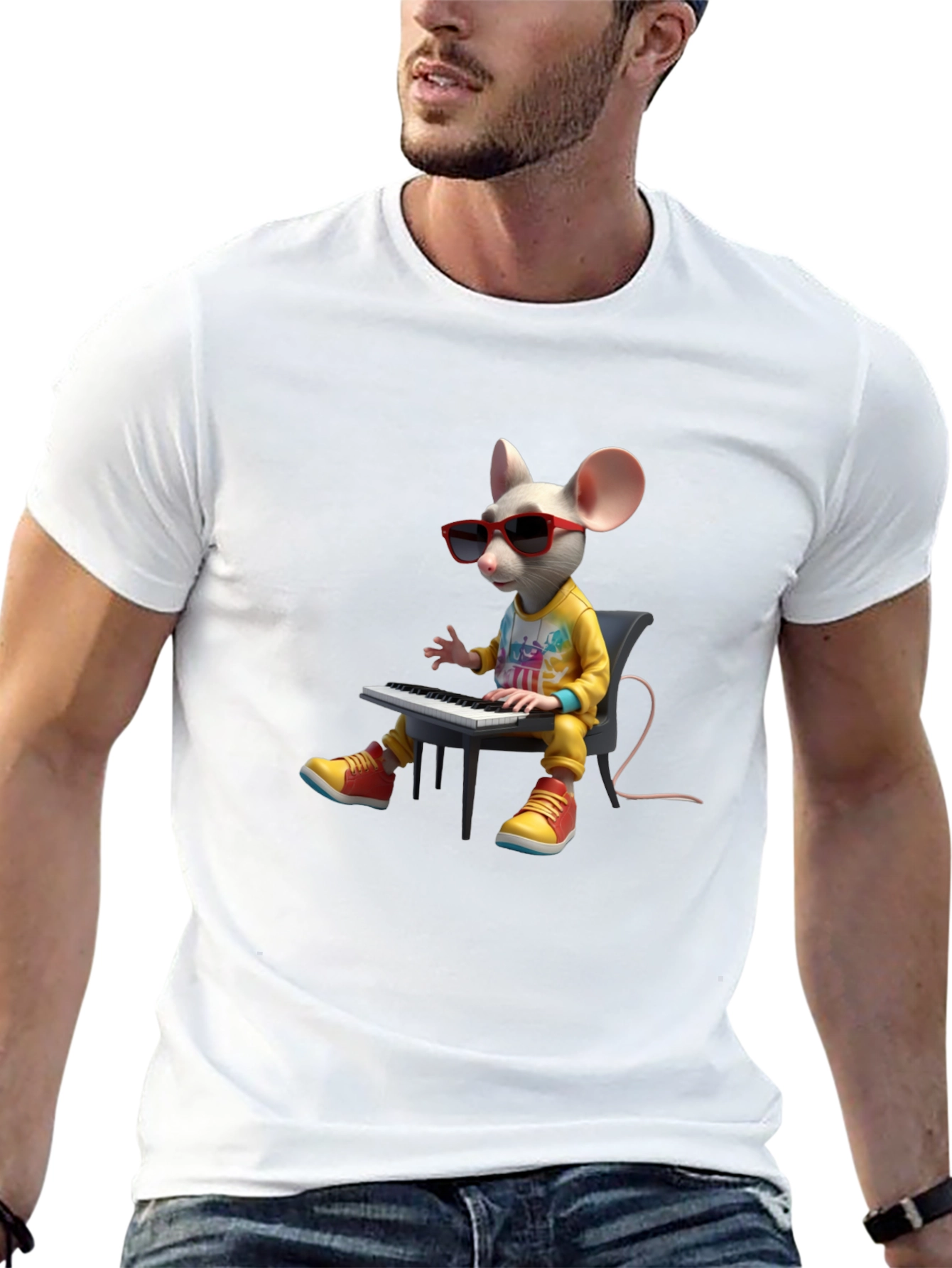 Cool Mouse Playing Piano Black T-Shirt