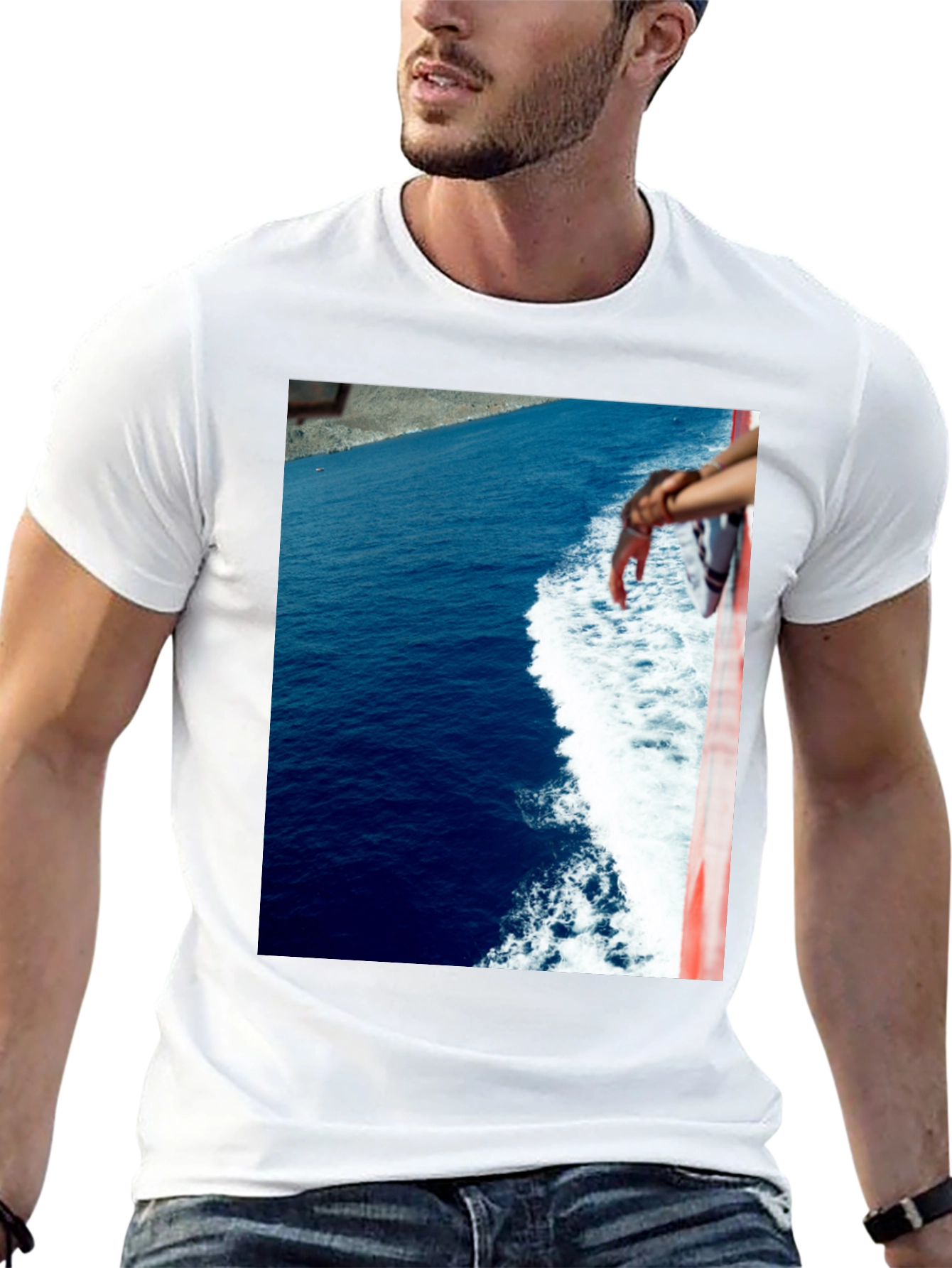 Ocean View Graphic Tee - Black Cotton T-Shirt