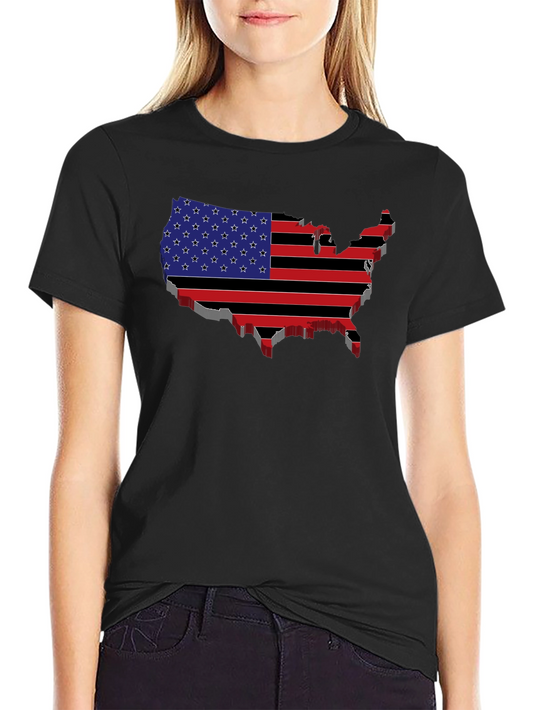 USA Flag Map Black T-Shirt
