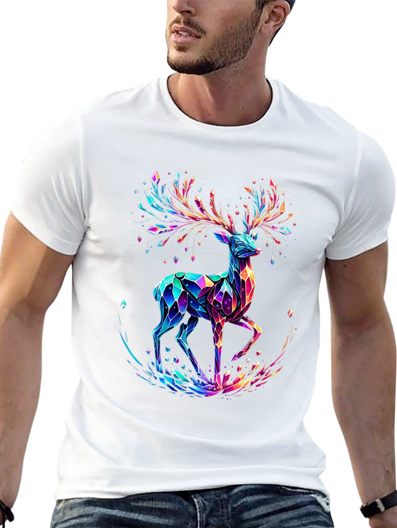 Crystal Deer Graphic Tee - Stylish Mens Black T-Shirt