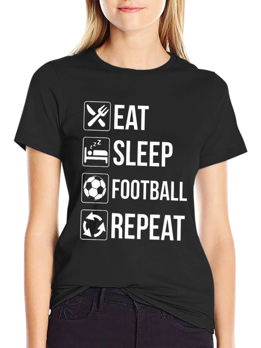 Eat Sleep Football Repeat Black Graphic T-Shirt